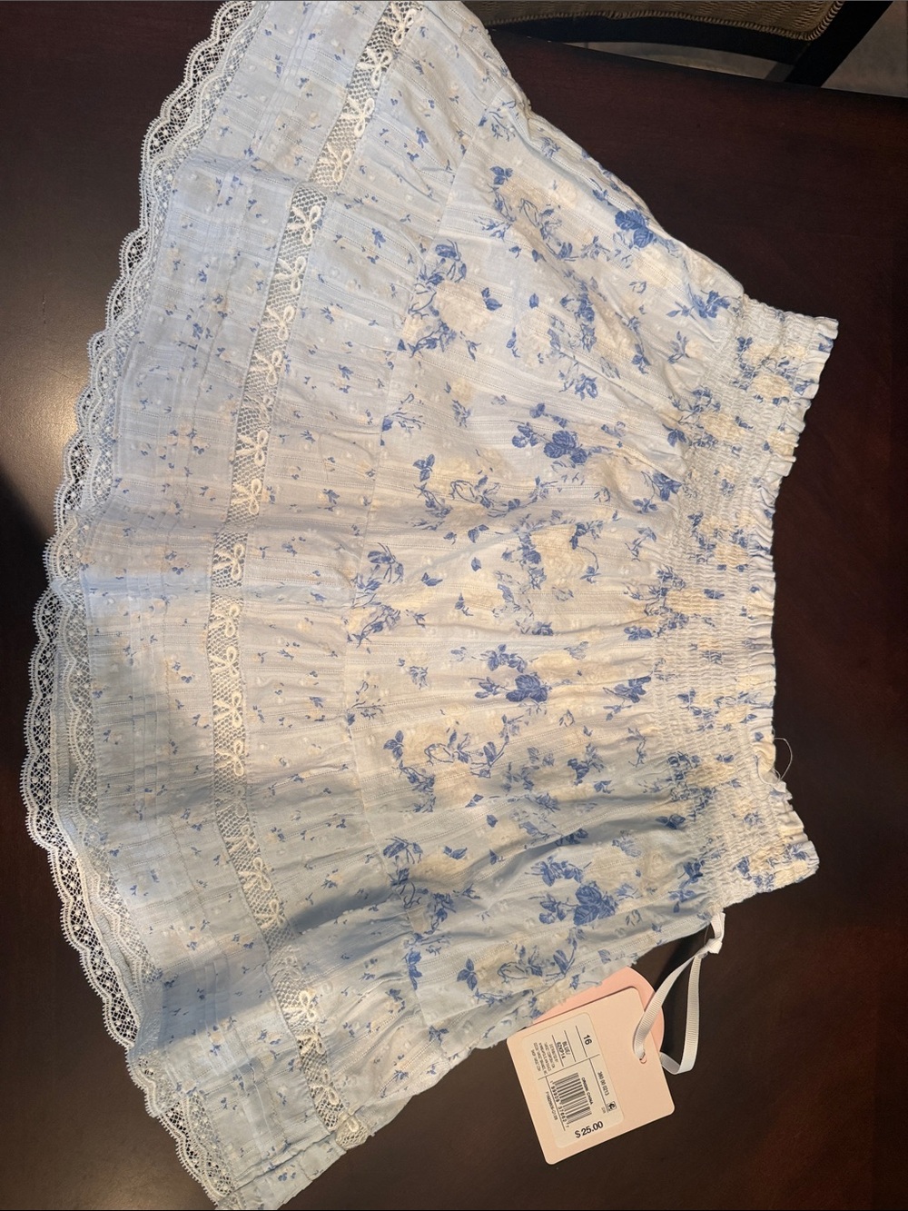 Loveshack Fancy x target Blue Floral Lace-Trim Skirt